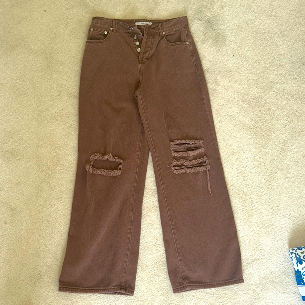 brown wide leg jeans